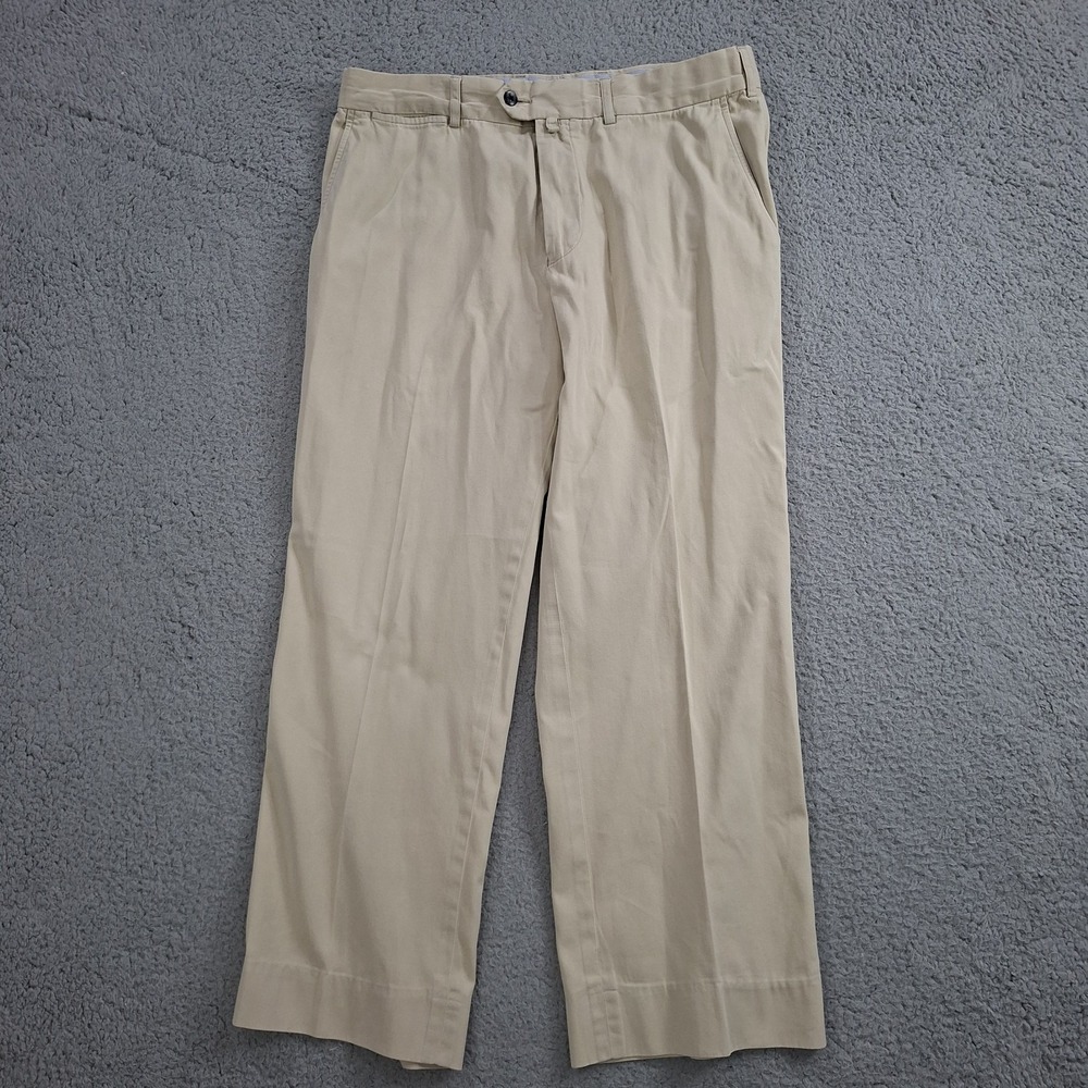 Faconnable Pants Mens 35x27 Chino Straight Khaki Sand Flat Front Cotton Twill